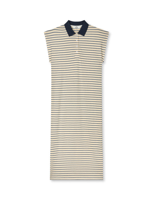 Light Terry Polly Dress – Mads Nørgaard, Multicolor-Streifen mit Navy-Kragen